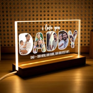 Father’s Day DADDY Photo Lamp with Photos, Personalized Night Light for New Dad Grandpa Papa, Dad Photo Collage, Keepsake Fathers Day Gift