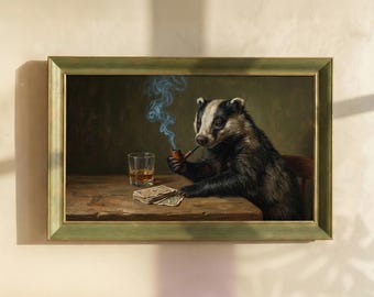 Smoking Raccoon Wall Art, Funny Animal Decor, Whisky Lover Decor, Moody Dark Humor Matte Poster, Animal Home Decor, Moody Bar Lounge Poster