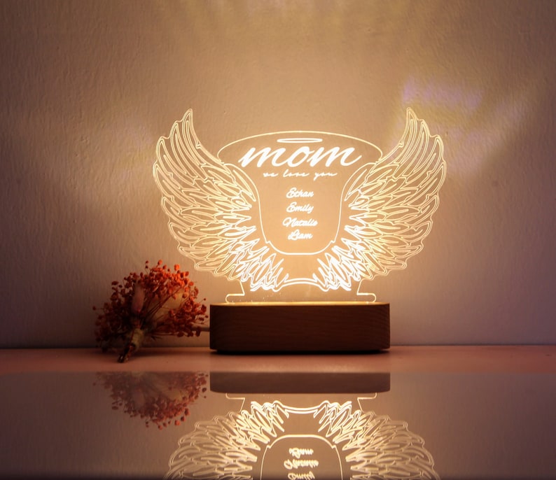 Mother's Day Gift Night Light Personalized Angel Gift for Mom Mom Gifts for Mothers Day Mother In Love Gıft Ideas Mum Nana Gifts image 1