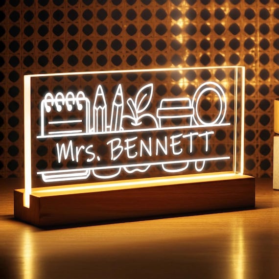 Teacher Appreciation Gift Personalized LED Light, Custom Name Desk Plaque, Custom Teacher Sign, Teacher Desk Name Plate, Gifts For Teacher