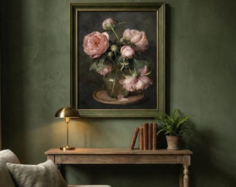 Pink Rose Frame Wall Art, Floral Living Room Decor, Romantic Home Wall Decor, Shabby Chic Wall Art, Elegant Salon Decoration Flower Wall Art