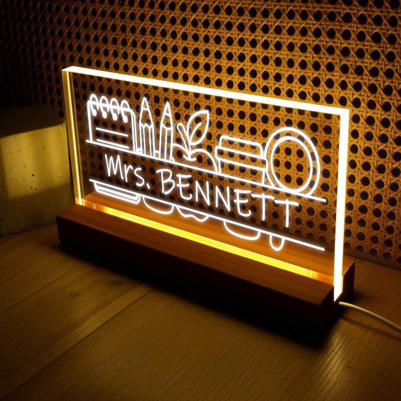 Teacher Appreciation Gift Personalized LED Light, Custom Name Desk Plaque, Custom Teacher Sign, Teacher Desk Name Plate, Gifts For Teacher