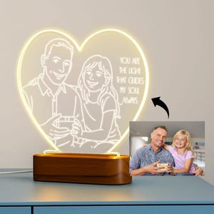 Custom LED Dad Lamp for Fathers Day Gift - Personalized Line Art from Photo - Thoughtful Gift for Father or Grandpa - Gift from Daughter Son