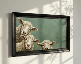Sheep Wall Art, Farm Canvas Print, Funny Sheep Painting, Rustic Farmhouse Decor, Cute Animal Wall Art, Farm Decor, Cottagecore Wall Art