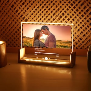 Custom Romantic Song Plaque with Picture, Personalized Couple Music Night Light for Anniversary, Long Distance Gift for Boyfriend Girlfriend