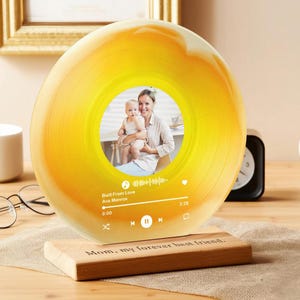 Custom Music Record with Photo for Mothers Day  - Unique Acrylic Display Plaque with Photo for Moms - First Mothers Day Gift - New Mom Gift