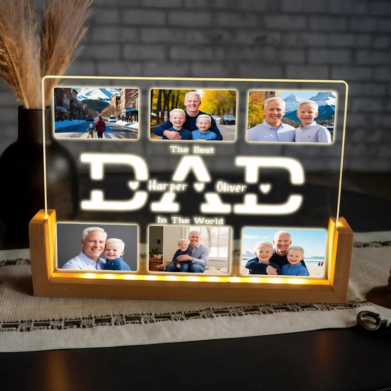 Personalized Dad LED Light - Custom Photo Desk Lamp - Acrylic Night ...
