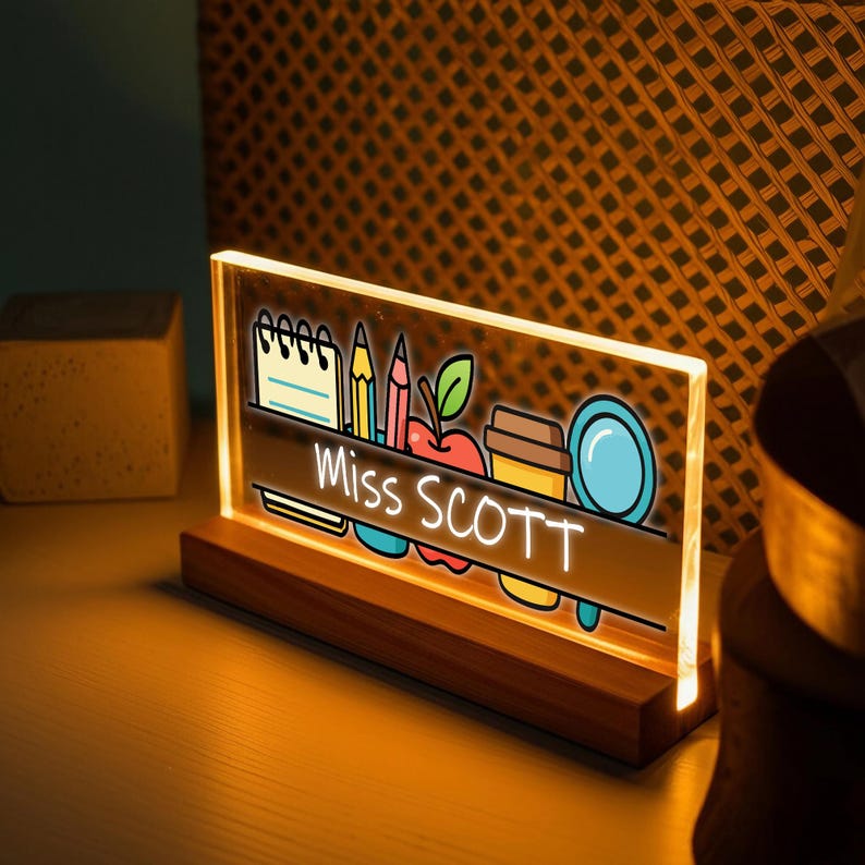 Teacher Appreciation Gift Personalized LED Light, Custom Name Desk Plaque, Custom Teacher Sign, Teacher Desk Name Plate, Gifts For Teacher
