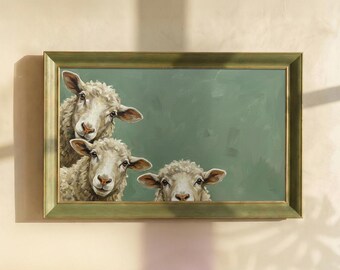 Sheep Wall Art, Farm Canvas Print, Funny Sheep Painting, Rustic Farmhouse Decor, Cute Animal Wall Art, Farm Decor, Cottagecore Wall Art