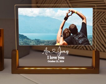 Custom Photo Acrylic Night Lamp, I Love You LED Light with Names Date, Best Gift for Him Her, Long Distance Gift for Boyfriend Girlfriend