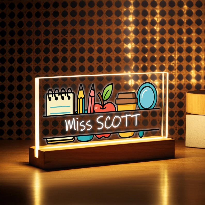 Teacher Appreciation Gift Personalized LED Light, Custom Name Desk Plaque, Custom Teacher Sign, Teacher Desk Name Plate, Gifts For Teacher