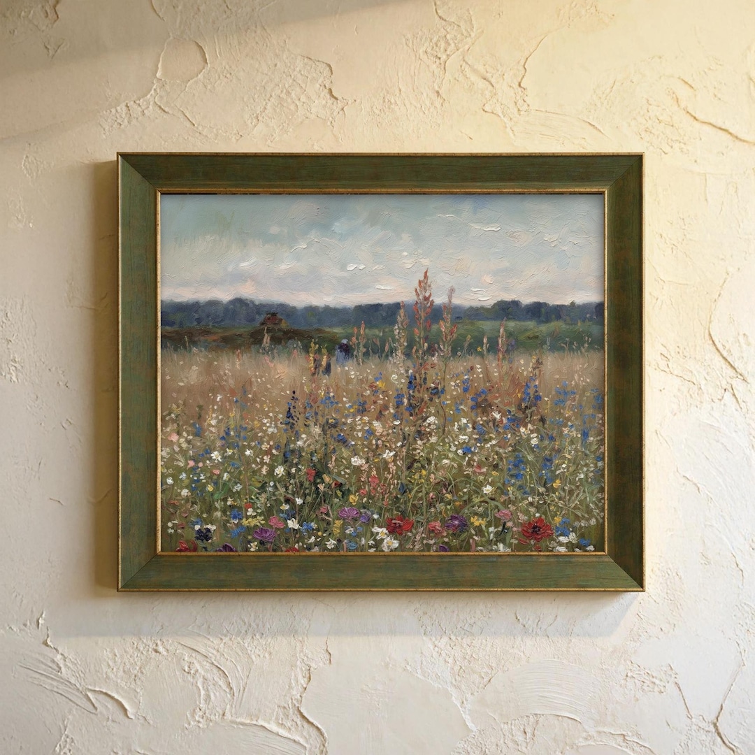 Vintage Wildflower Field Art, Wildflower Field Landscape Art Print ...