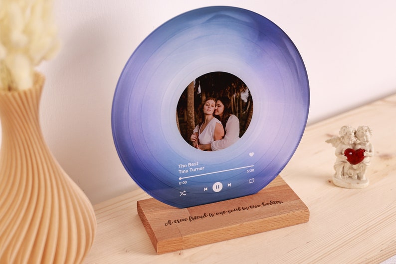 Gepersonaliseerde vinylplaat met foto Acryl Song Plaque Verjaardagscadeau voor vrienden Verjaardagscadeau voor haar hem Kerstcadeaus afbeelding 2