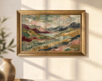 Abstract Landscape Canvas Print, Muted Mountain Wall Decor, Earth Tone Framed Art, Modern Organic Landscape Painting, Neutral Wall Decor