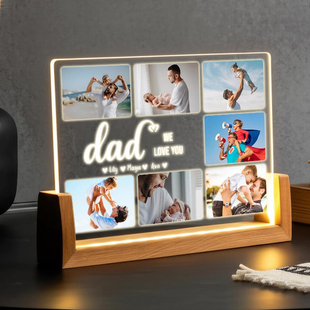 Custom Night Light for Dad - LED Dad Photo Frame - Personalized Acrylic ...