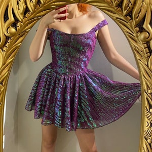 Purple and black sequin dress sales