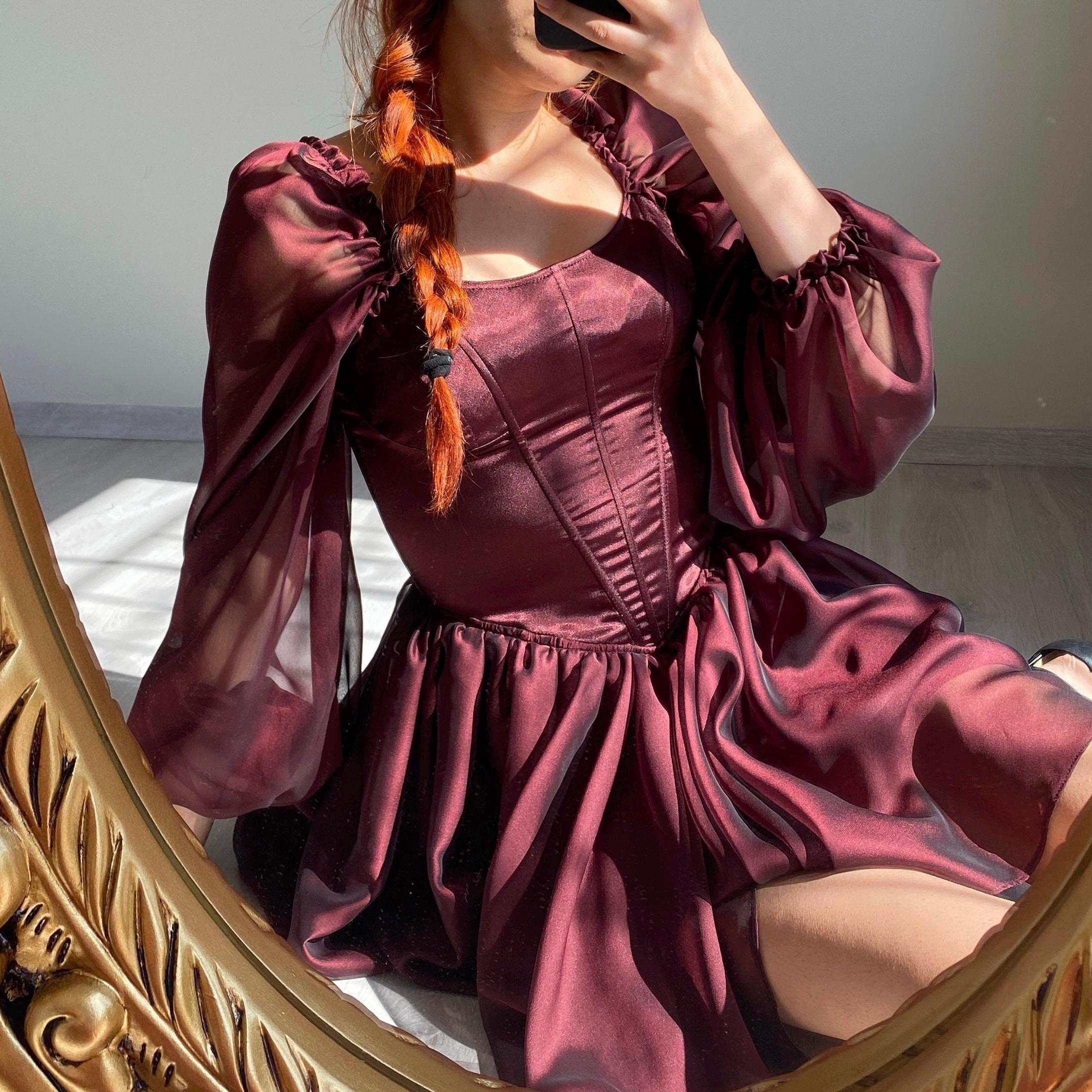 burgundy corset dress with sleeves DL1961 Esme Coated Midi Dress - Saffron Coated