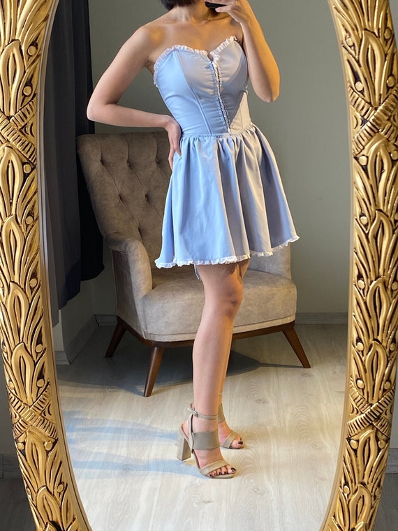 Vintage Style Blue Corset Dress/short Blue Linen Dress / Concept