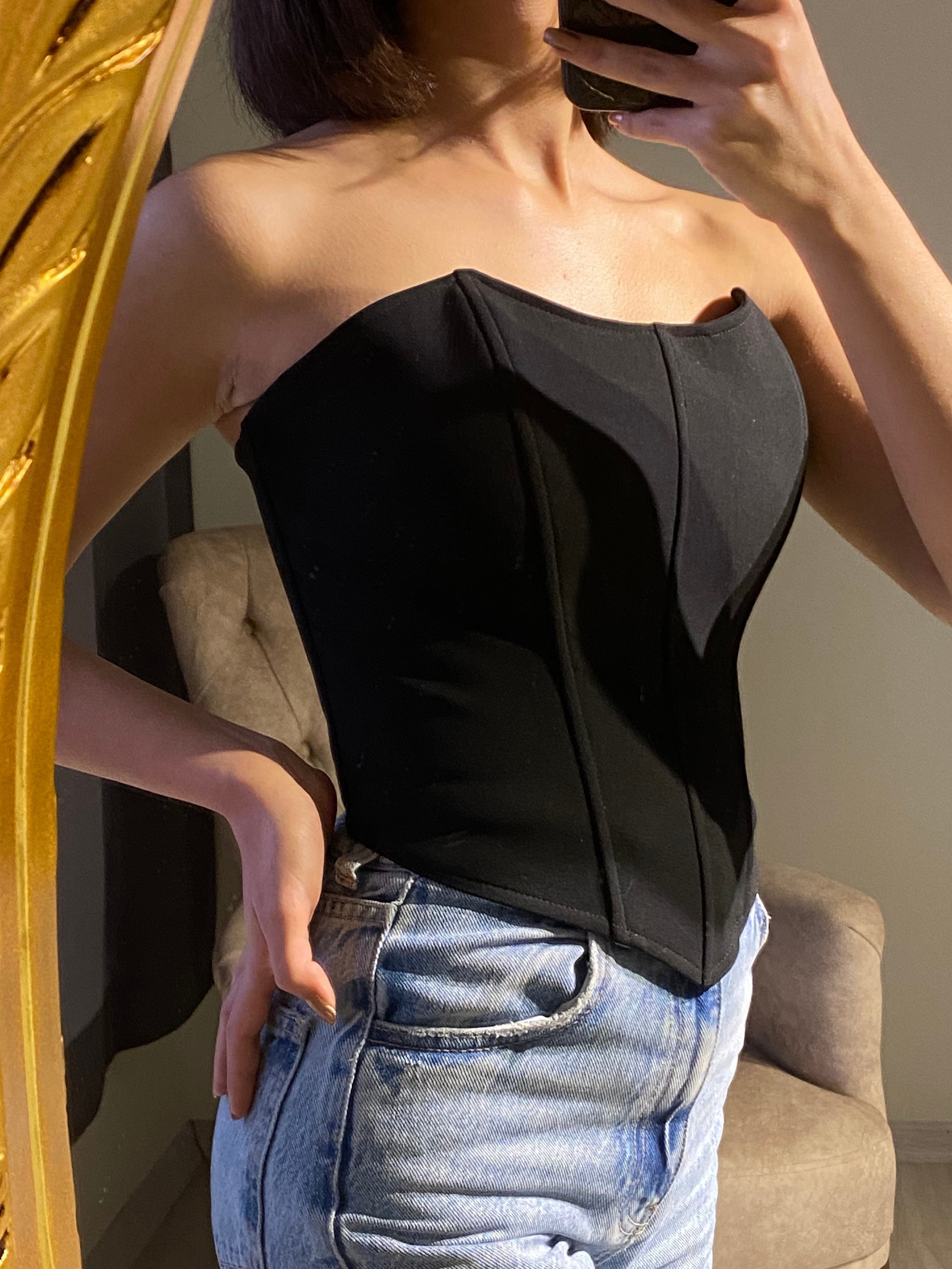 Black bustier top strapless sale