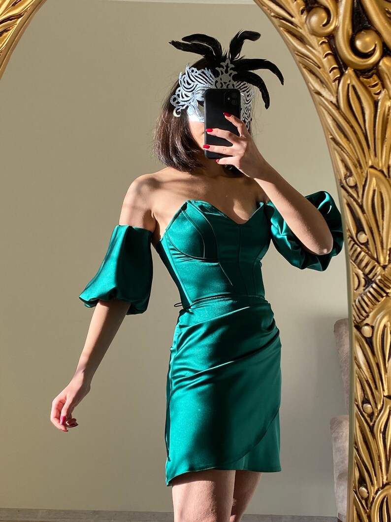 Emerald Green Satin Corset Dress / Emerald Green Satin Short Etsy