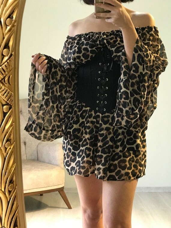 Black Waist Corset Leopard Print Dress 
