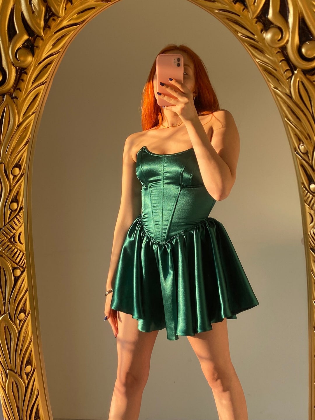 Striking Elegance Emerald Green Hand-Embellished Corset with Pleated Fish Tail Skirt