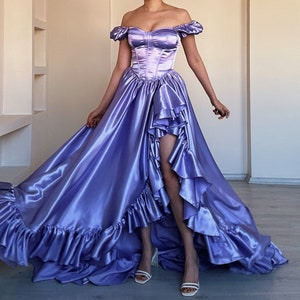 Lilac color corset dress with ruffles on the sides/lilac color long princess dress/party, wedding, prom, graduation , halloween dress