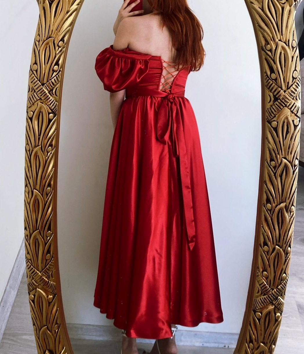 Vintage Style Red Satin Corset Dress: Long Sleeve Party Prom - Etsy Vintage Style Red Satin Corset Dress: Long Sleeve Party Prom - Etsy