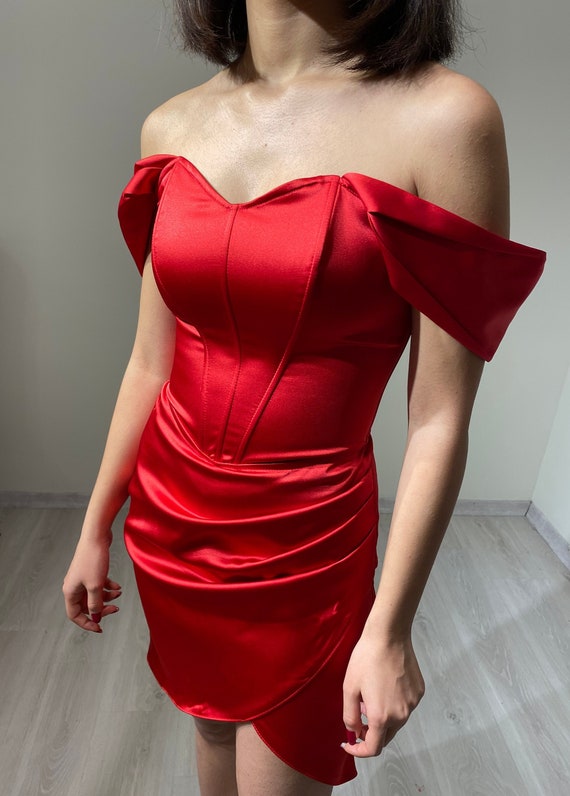 Red Satin Corset Dress / Red Satin Short Sleeve Dress /short Red Corset  Dress/ Birthday, Party, Prom Dress -  Norway