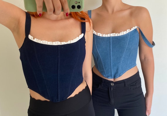 corsetto blu in pizzo