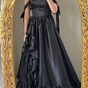 Black Satin Corset Dress with Ruffles, Custom Made image 5