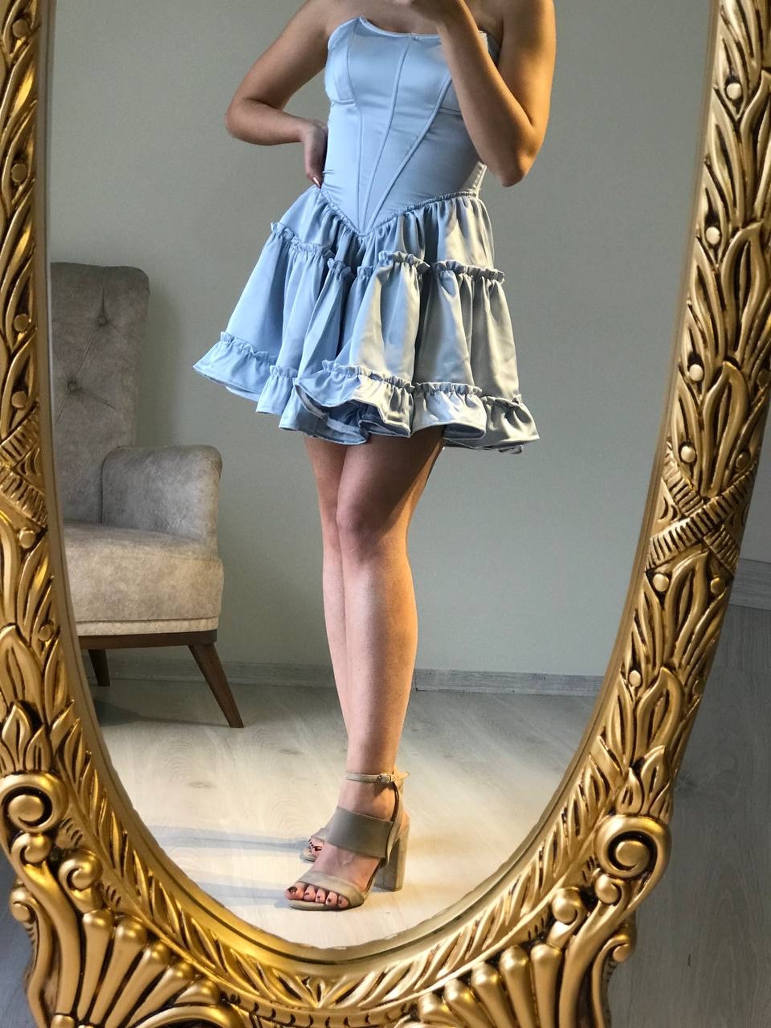 Baby Blue Satin Ruffled Corset Dress / Blue Short Skirt Corset Etsy