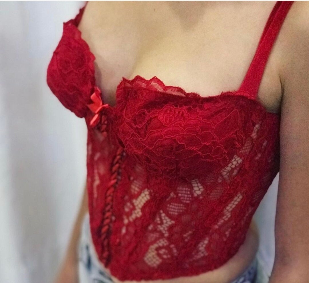 Red Lace Corset - Etsy