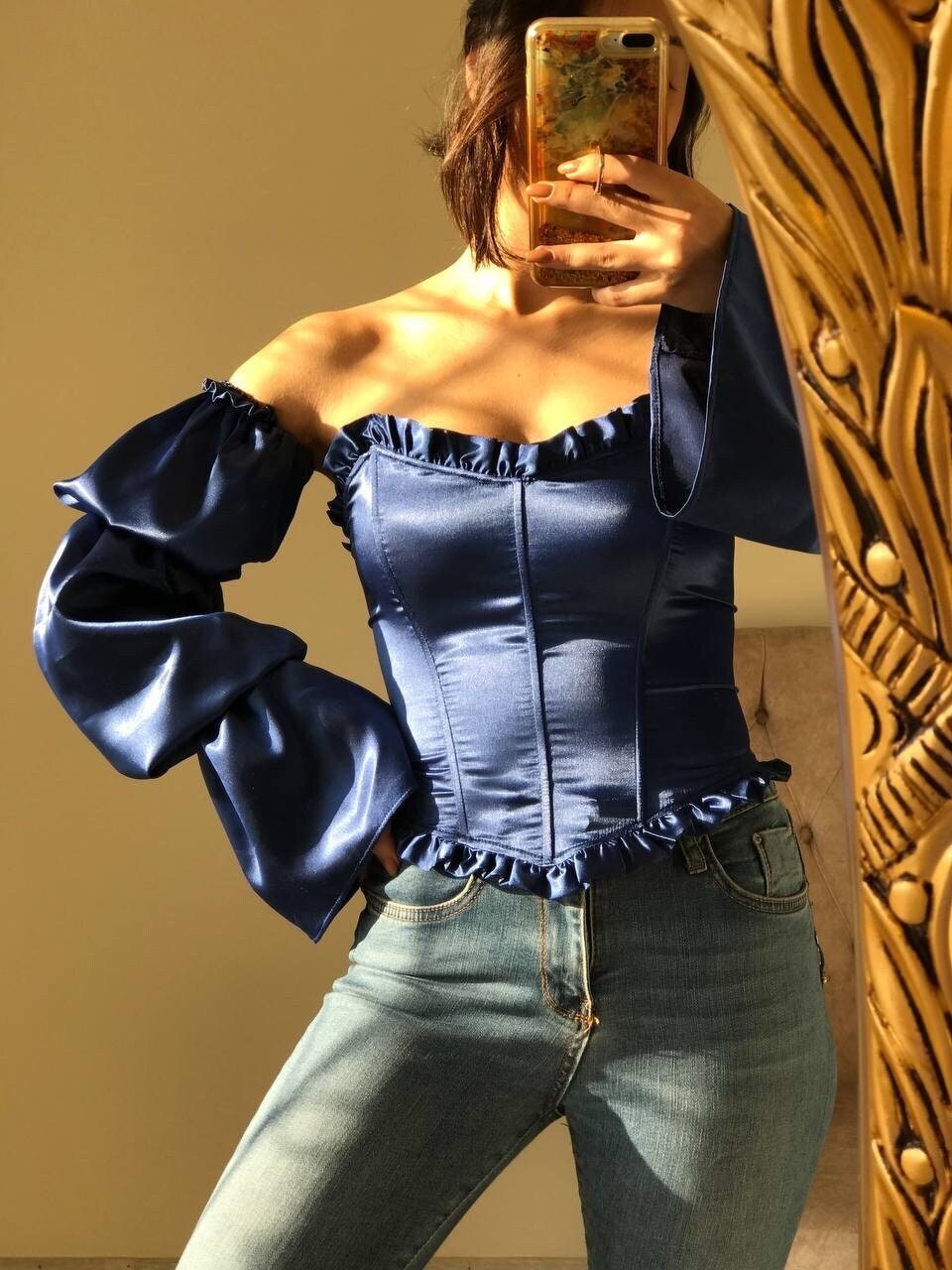 Ochi Corset Top in Navy Blue