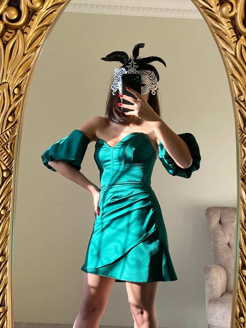 Emerald Green Satin Corset Dress / Emerald Green Satin Short Etsy