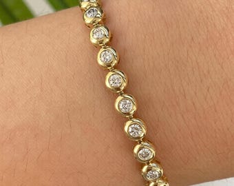 14 kt gouden tennisarmband met bubbelring, in het lab gekweekte diamanten, minimalistische bruidssieraden