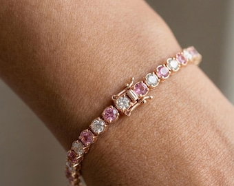 Tennisarmband met roze diamant, roségouden sierlijke sieraden
