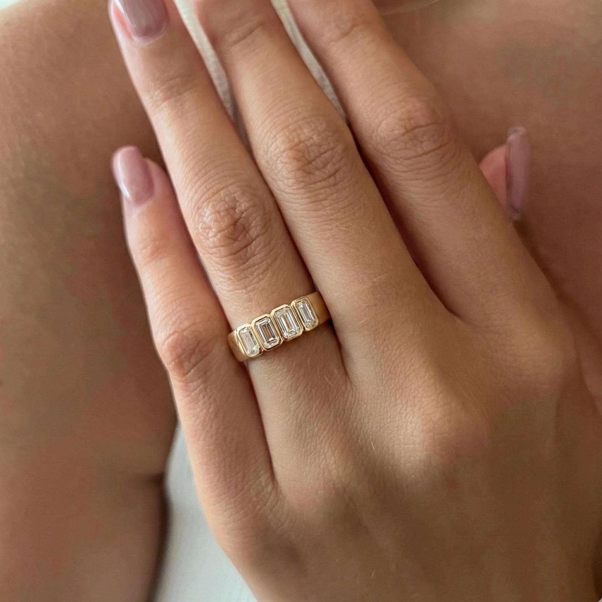 Emerald Cut Lab Grown Diamond Gold Wedding Band, Bezel Set - Etsy