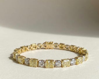 Geel-witte tennisarmband met laboratoriumdiamanten | 14K goud