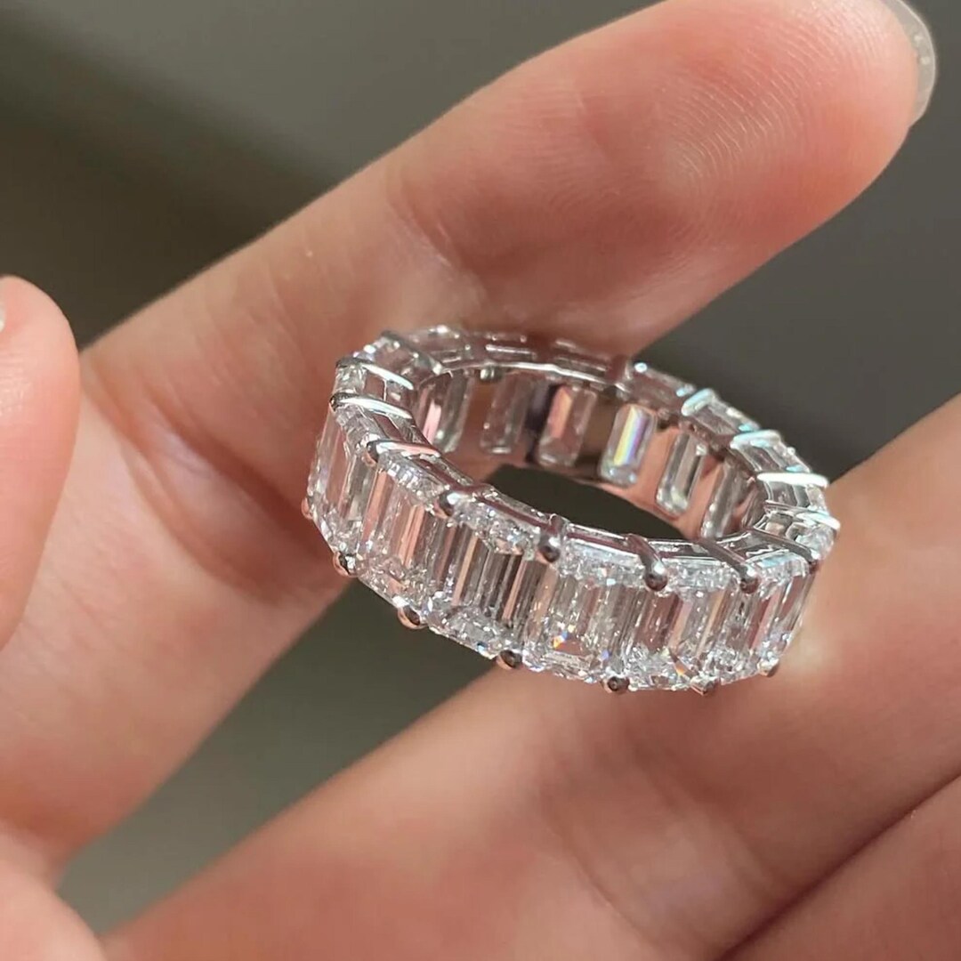 Emerald Cut Full Eternity Band, Lab Grown Diamond, White Gold ...