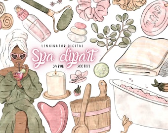 Watercolor Spa Clipart – Self-Care PNG Illustrations (Digital Download, 54 Images)