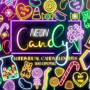 Neon Candy PNG Clipart Bundle | Candy and Sweets Digital Download | Glowing Birthday Graphics | Lollipop Marshmellow Bears Beans Sour Roll