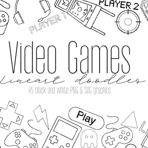 Retro videogames doodle SVG PNG clipart bundel | Eenvoudige zwart-wit gameroverzichtillustraties | Digitale Planner Doodles | Arcadespel