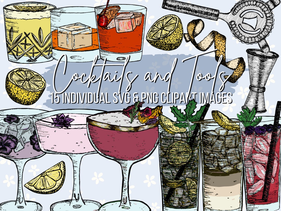 Cocktail Clipart Bundle Hand Drawn SVG PNG Bar Drinks - Etsy France
