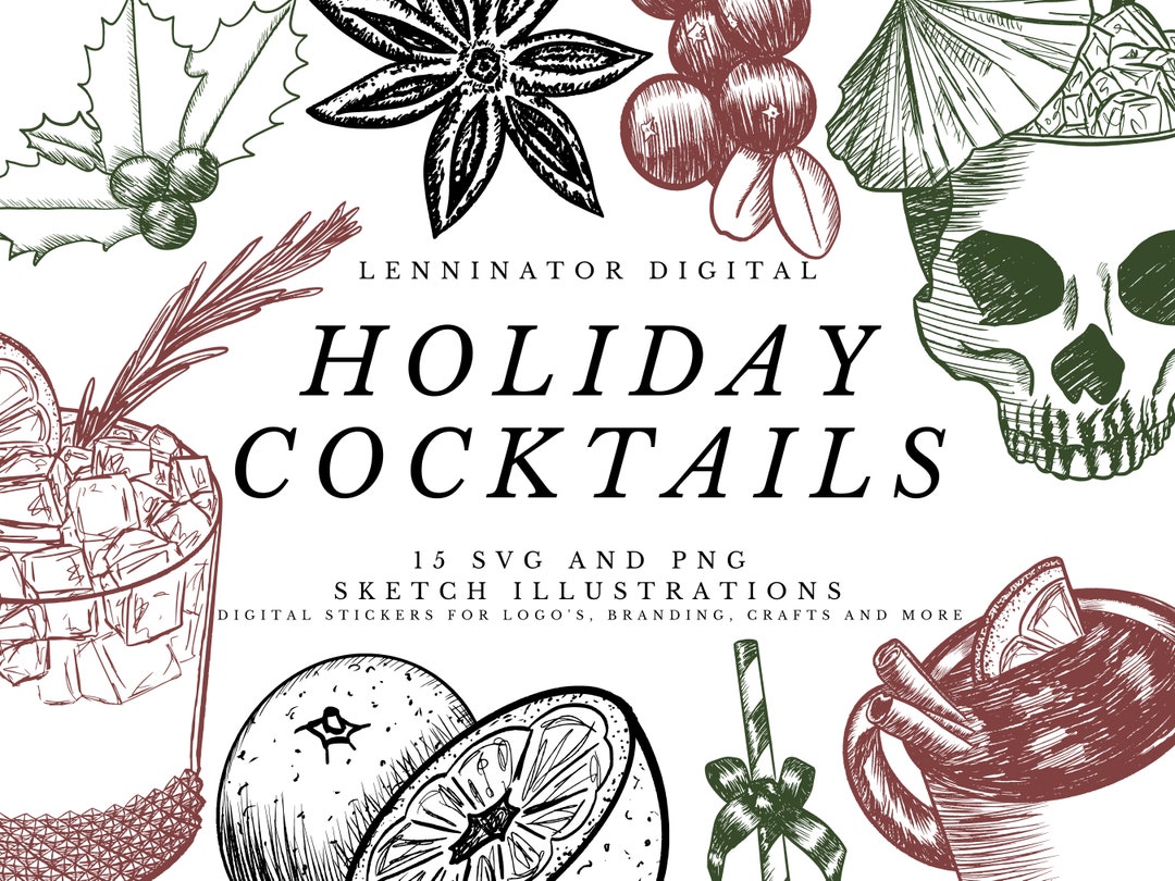 Cocktail Clipart Bundle | Hand Drawn SVG PNG Winter Bar Drinks ...
