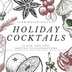 Cocktail Clipart Bundle | Hand Drawn SVG PNG Winter Bar Drinks Illustration| Gin Tonic Glühwein Christmas Halloween Whiskey Cranberry Orange