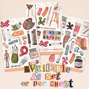 Feuilles d'autocollants artistiques faits main - Adorables stickers de peinture pour scrapbooking, bullet journal - Pinceaux, Fournitures d'outils de peinture aquarelle