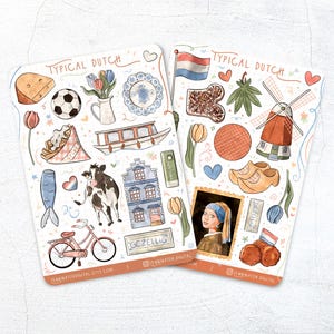 Tipici fogli di adesivi olandesi - Adesivi carini fatti a mano per album di ritagli olandesi, Bullet journal, Planner, Tulipani Cibo Formaggio Viaggi