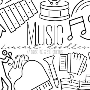 Simple Music Doodles Clipart - SVG and PNG Musical Outline Illustration - Snare, Wind, Percussion instrument Icons - Digital Download Vector