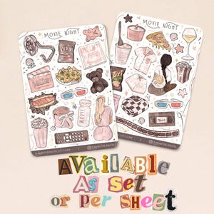Fogli di adesivi per la serata cinema - Adesivi per scrapbooking fatti a mano per pigiama party, Bullet journal, Planner, Articoli di cancelleria per la TV, Serata romantica, Migliori amici